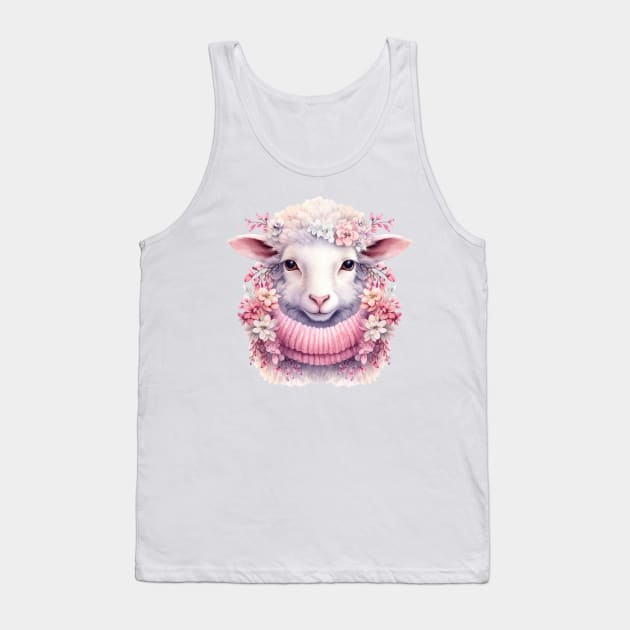 Pink Christmas Sheep Tank Top by Chromatic Fusion Studio